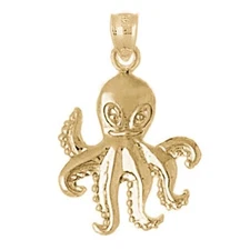 New 14k Yellow Gold Octopus Pendant