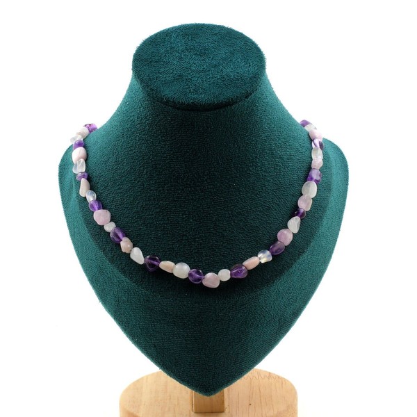 Steine Und Mineralien. Halskette Perlen Amethyst + Mondstein + Kunzit Kette-image