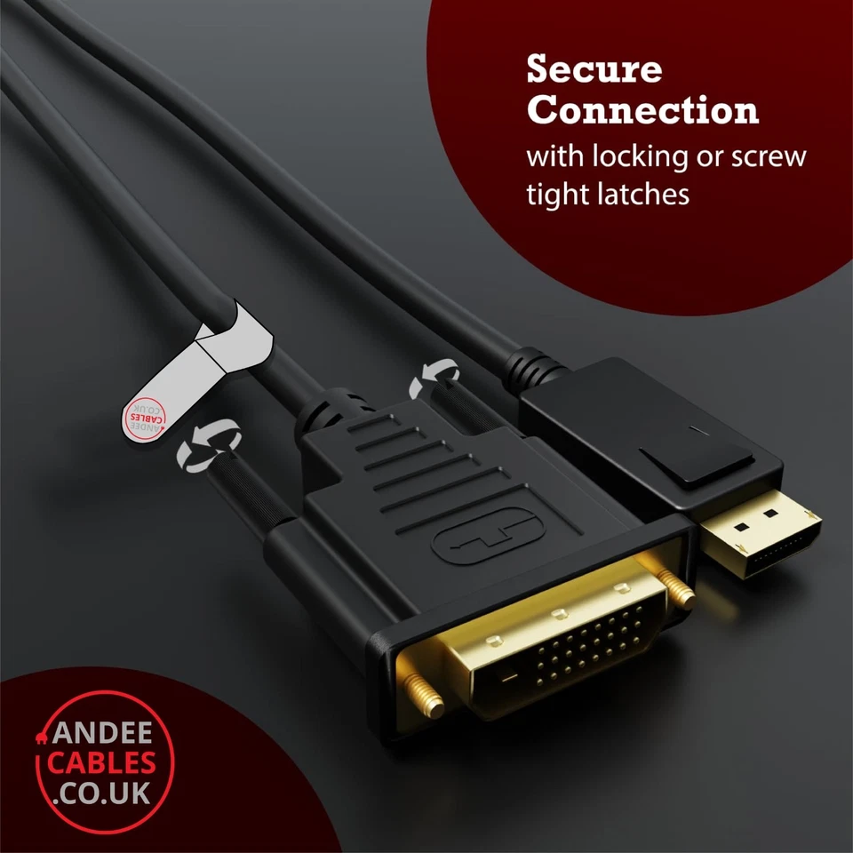 DisplayPort DP to DVI -D Cable 20 pin Digital Monitor Converter Lead Male GOLD - Image 3 of 4