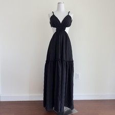 Mable Maxi Dress Small Black Cut Out Tiered Strappy Open Back Minimalist Boho