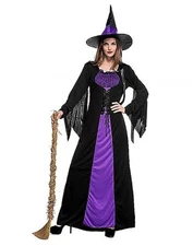  Women Wicked Witch Costume, Purple Long Sorceress Classic Large Purple/Black