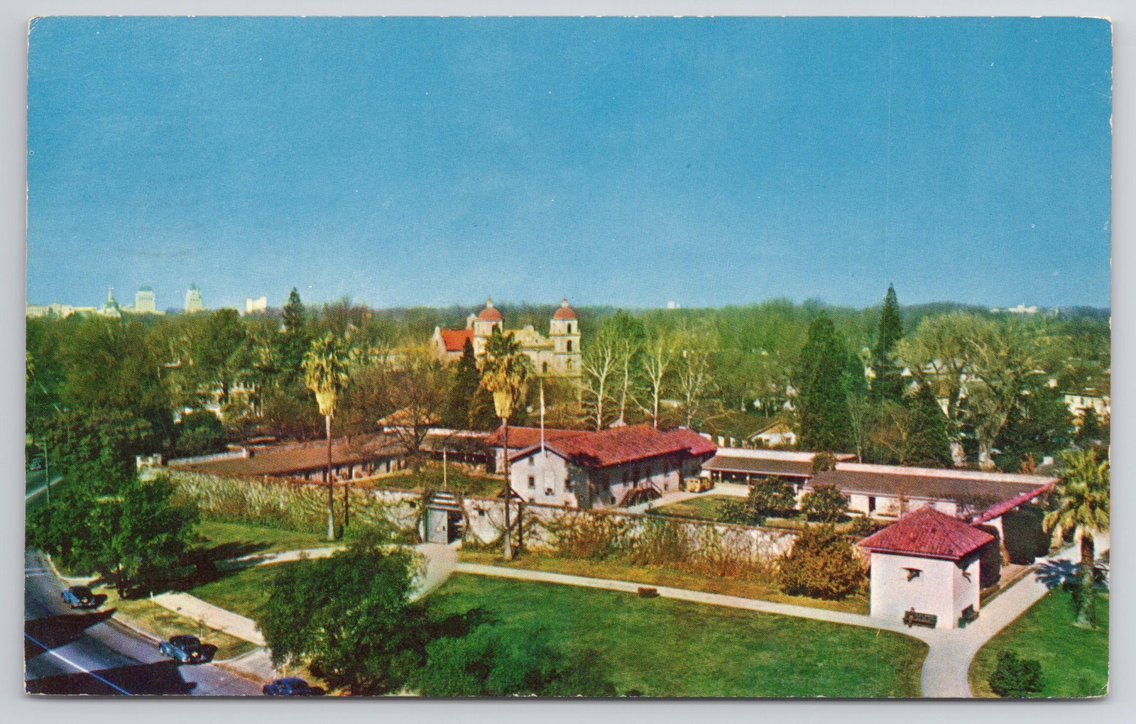 Sacramento California postcard Sutters Fort museum from southeast