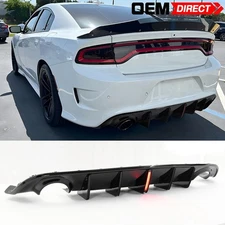 For 15-23 Dodge Charger V3 Style Gloss Black Diffuser Spoiler Fin with LED Light