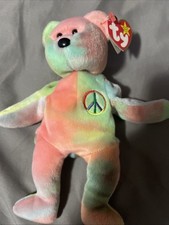 1996 Vintage Peace Beanie Baby Ty Original with Tag Multicolor Tie-Dye Bear