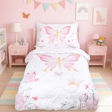 Toddler Bedding Set, 4 Pieces Toddler Comforter Set for Girls Kids, Butterfly