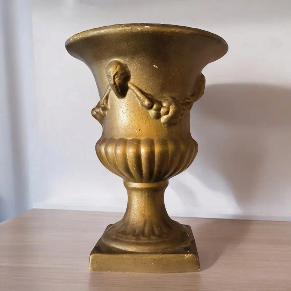 Vintage Gold Ceramic Cherub & Garland Statement Jardiniere Urn + Topiary  - image 3 of 4