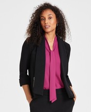 Kasper Shawl Collar Open-Front Jacket Zip pockets Black Petite Size 14P 99 SALE