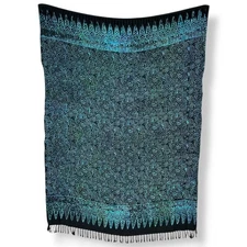 Sarong Batik Pattern Fringe Blue Black Colorful Skirt Dress Teardrop Dots Women