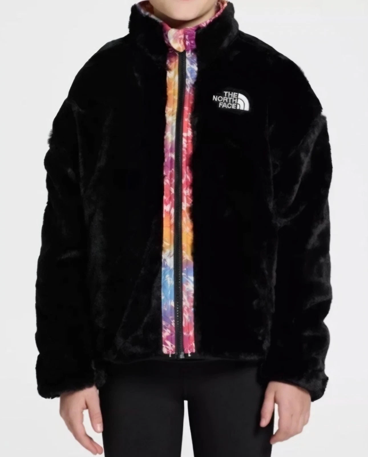 The North Face Girls Reversible XL Black Jacket Shasta Radiant Poppy Full Zip
