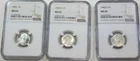 1943 P D S Lincoln Wartime Steel Cent NGC MS64 Very Bright set of 3 coins #Z90Z