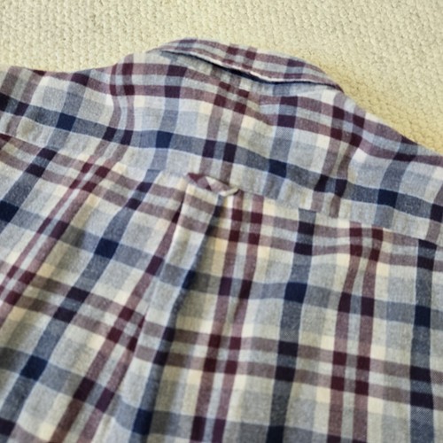 Jaeger Wool Blend Check Plaid LS Flannel Button Shirt Grey Blue Burgundy L Large - Picture 8 of 11