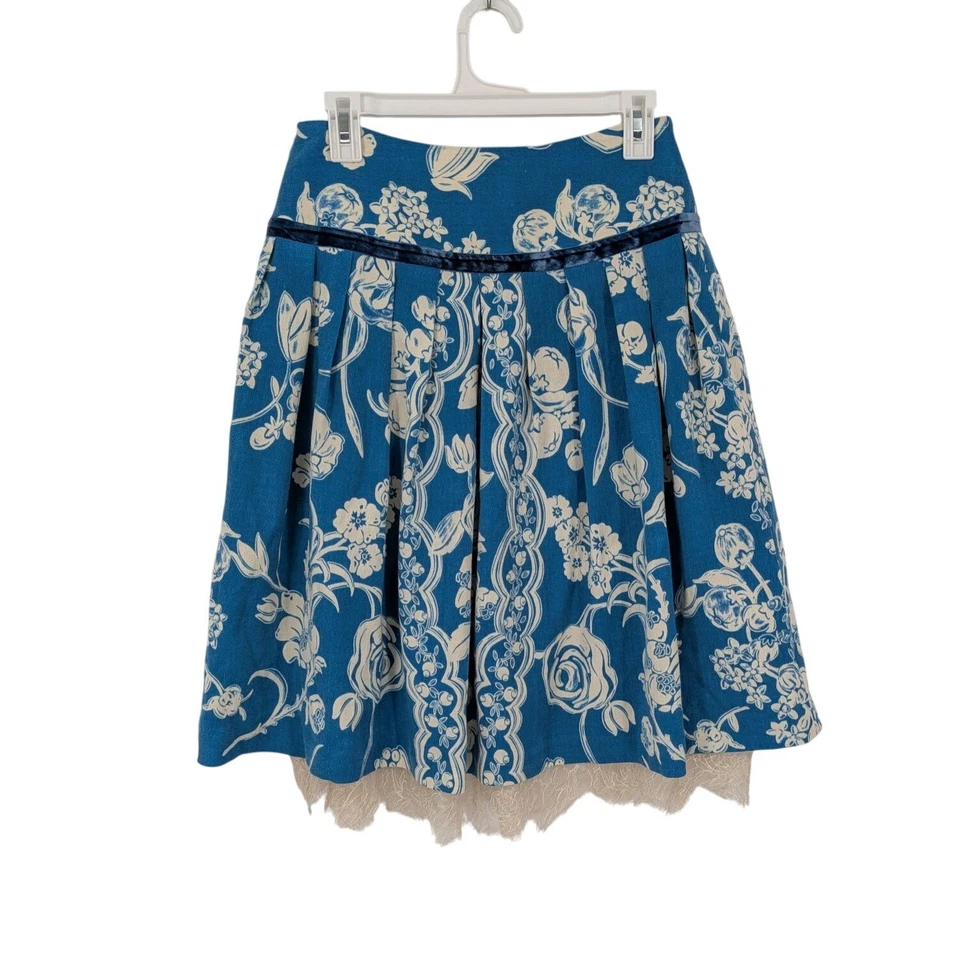 Falda plisada Tracy Reese para mujer talla 4 ribete floral de encaje 100 % lana twee caprichoso Foto 2 de 4