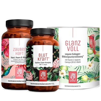 Hyaluronsäure Kollagen Eisen Komplex Vitamin Glanz und Balance Paket NATURTREU 