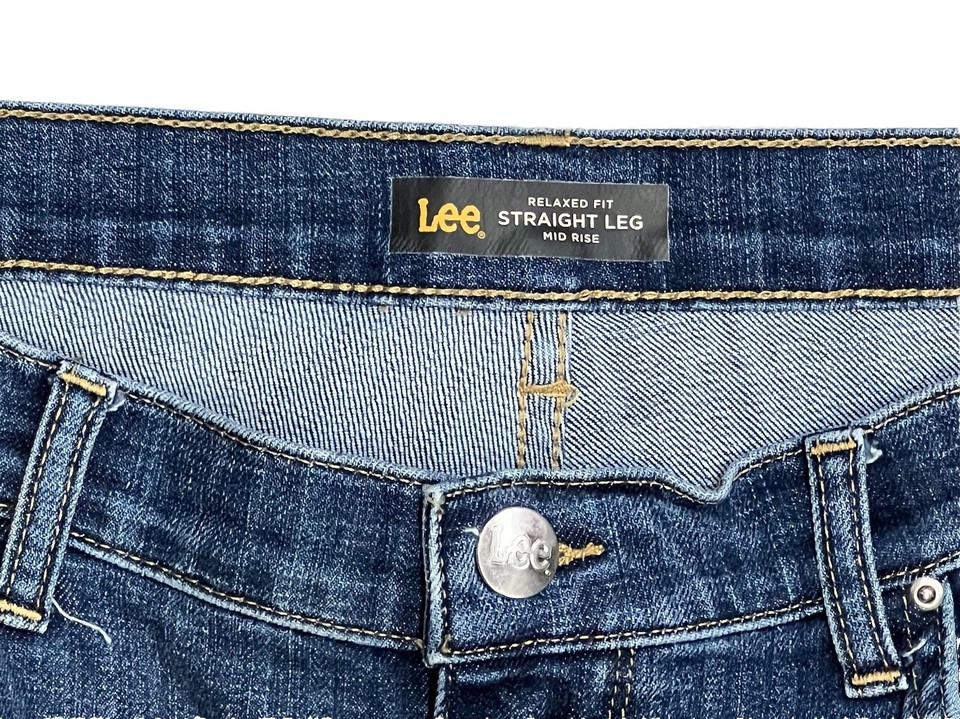 Lee Relaxed Fit Straight Leg Stretch Jeans Women's 14 Short Blue Mid