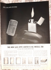 1959 Zippo Vintage Print Ad Lighter Classic Slim Flame Muscle Polish Bradford PA