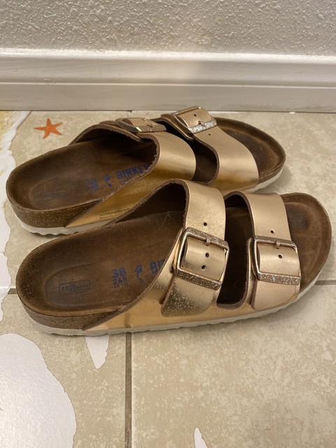 Womens Arizona BIRKENSTOCK Metallic Gold 2 Strap Sandals. Size 38 | eBay
