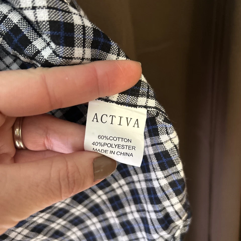 Men’s large Active Button Up Dress Shirt Dark Blue Check Foto 3 de 4