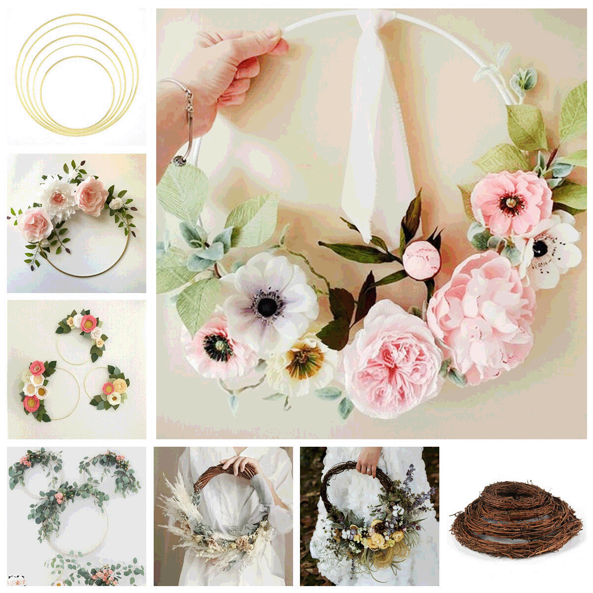 Gold Iron Metal Wreath Hoop Frame Ring Garland Bouquet Flower Wedding