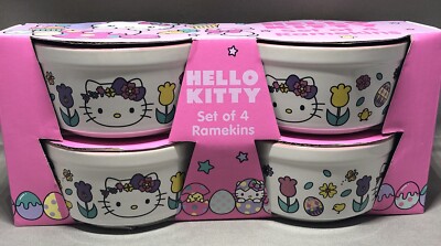 Hello Kitty By Sanrio Set Of Four(4) Easter Ramekins Dishwasher & microwave safe