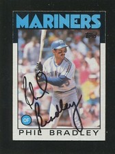 1986 Topps #305 PHIL BRADLEY, Mariners: Black Sharpie Autograph 161010