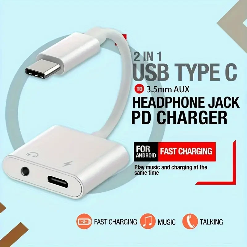 2in1 Charger and Headphone USB Type C to 3.5mm Aux Audio Cable Cord Adapter Lot - Image 3 of 4