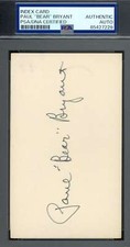 Paul Bear Bryant PSA DNA Autograph 3x5 Index Card Signed Alabama