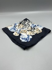 Vntg George Made In Italy Scarf Navy Blue Gold White Roses Polyester Floral