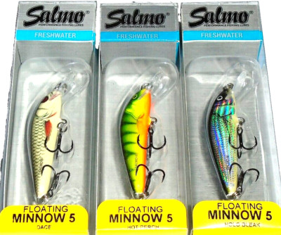 Salmo Floating Minnow #5 Crankbait (Lot of 3-Dace/Hot Perch/Holo Bl-2''-1/16 Oc)
