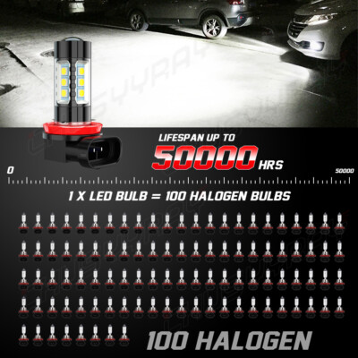 2x H11 LED 55W 12V Low-Beam Headlight/Fog/Driving Light Bulbs