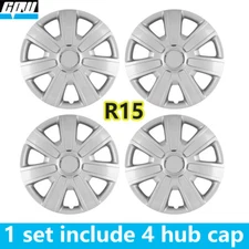 15" 4Pc Set Glossy Silver Wheel Covers On Hubcaps Fit R15 Tire&Steel Rim Replace