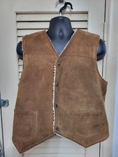 Vintage The Leather Shop Sears Mens Tan Vest Suede Snap Sherpa Western Large