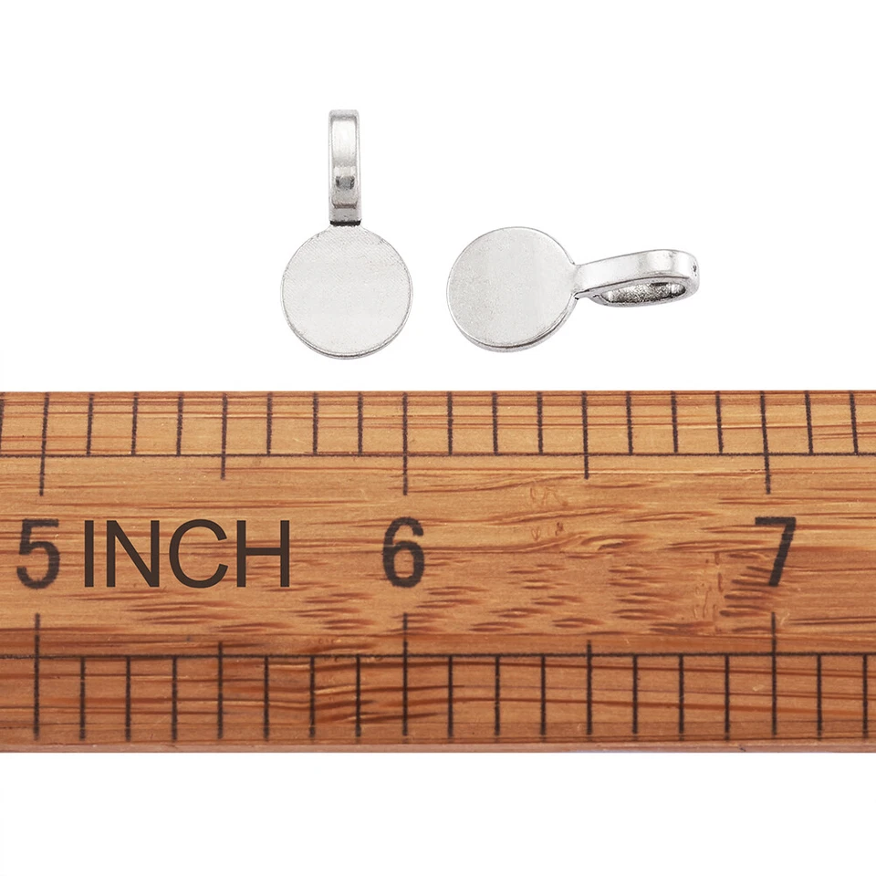 100 fianzas de aleación tibetana adhesivas lisas planas redondas almohadilla colgante soporte plateado 18 mm Foto 3 de 4