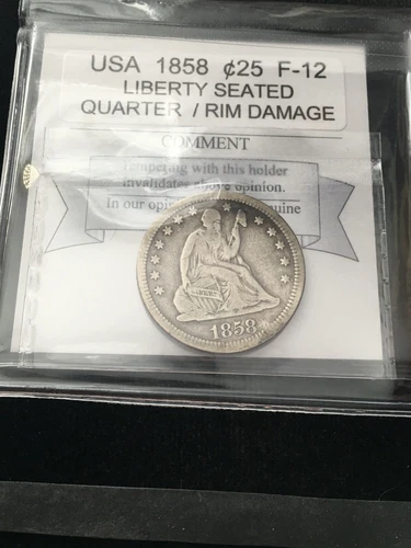1858  USA, Liberty Seated ¢25 Quarter Dollar. Rim Damage