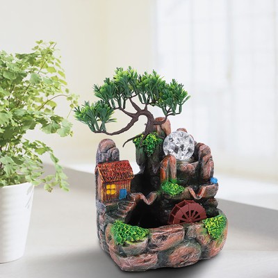 Simulation Resin Desktop Fountain Rockery Dekoration LED Licht Für Haus Büro