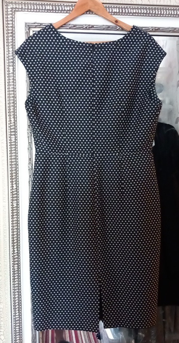 AQUASCUTUM Ladies Smart Navy Polka Dot Cotton Blend Lined Work Office Dress UK14 image 7