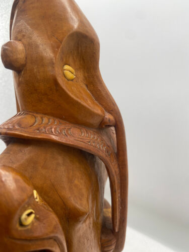 South Pacific Oceanic Hand Carved Solid Wood Vintage Statue Cowrie Shell Eyes - Picture 15 of 24