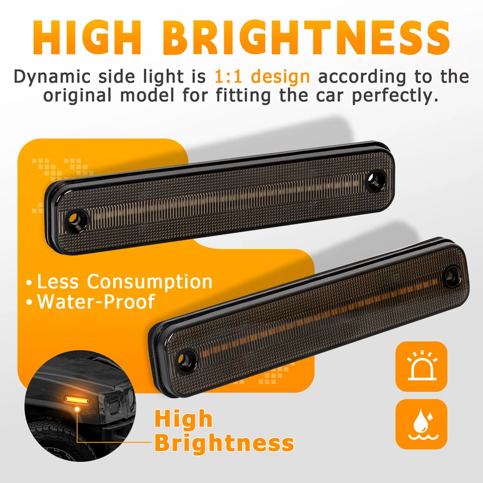 Juego de luces de señalización laterales LED ahumadas rojo ámbar 4X para HUMMER H2 2003-2009 Foto 4 de 4