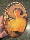 Coca-Cola Tin Can Oval 1992 Rare Girl Drinking Coke Collectible Vintage