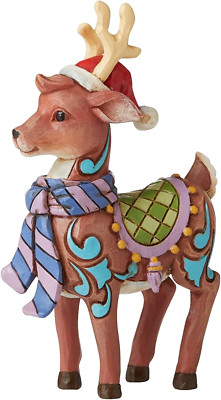 Flawless JIM SHORE Mini Reindeer With Santa Hat Deer 3.6'' Heartwood Creek Enesco
