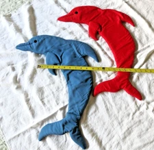 Vintage Two Dolphins Wall Hanging Fabric Soft Sculpture Nursery 23 x 16 each