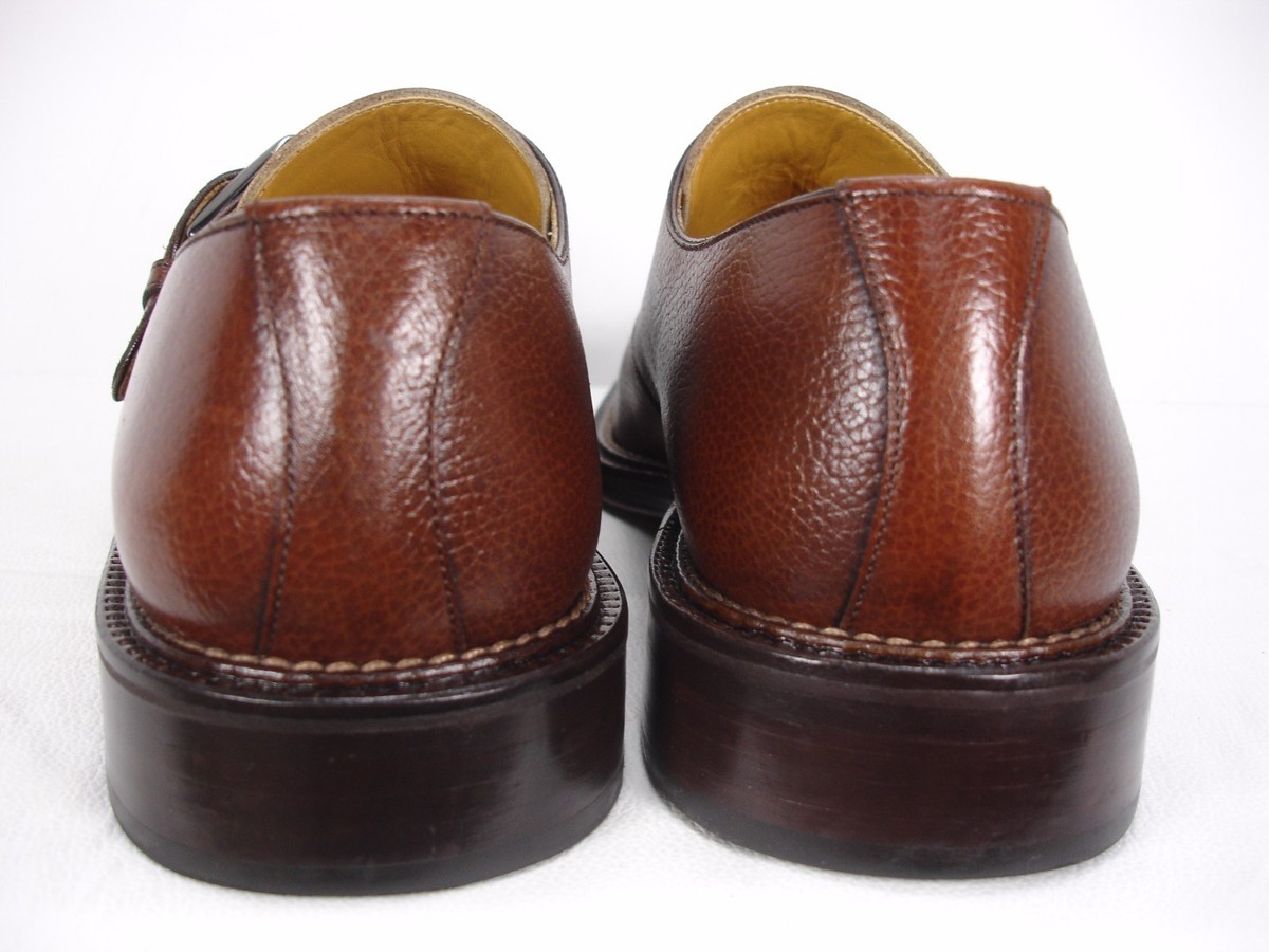 GRANT BROWN PEBBLE LEATHER MONK STRAP OXFORD DRESS SHOES  display picture 3