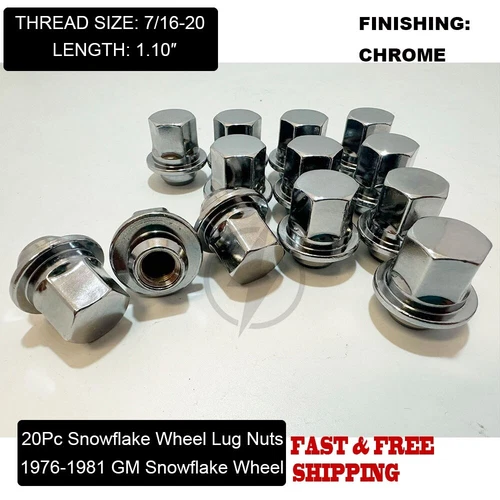 20 Snowflake 7/16-20 Lug Nuts For 1976-1981 GM Corvette Camaro Firebird Trans AM