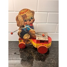 Vintage Fisher Price Pull Toy Wooden Fido Zilo Dog #707 1955