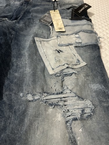 NWT Jordan Craig Sean Legacy Edition Jeans Men Blue 50x34 Distressed Destroyed - Picture 2 of 7