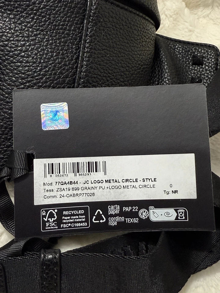 NUEVO CON ETIQUETAS 🌺 Bolso Cinturón Just Cavalli Negro Metal JC Logo Cuero PU Cremallera $246 Foto 3 de 4