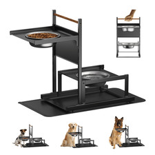 Adjustable Dog Bowl Stand with 6 Height Levels  Spill-Proof Mat, Metal Feeder