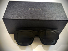 PRADA PR 10ZS L 54-20  Black Rectangle Sunglasses Gray Tinted Lenses UV400