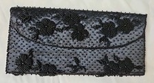 Black Beaded Evening Clutch Handbag EUC