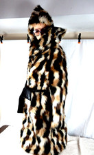 Vintage 70s 80s Womens Faux Fur Leopard Coat Hat Set Lined M