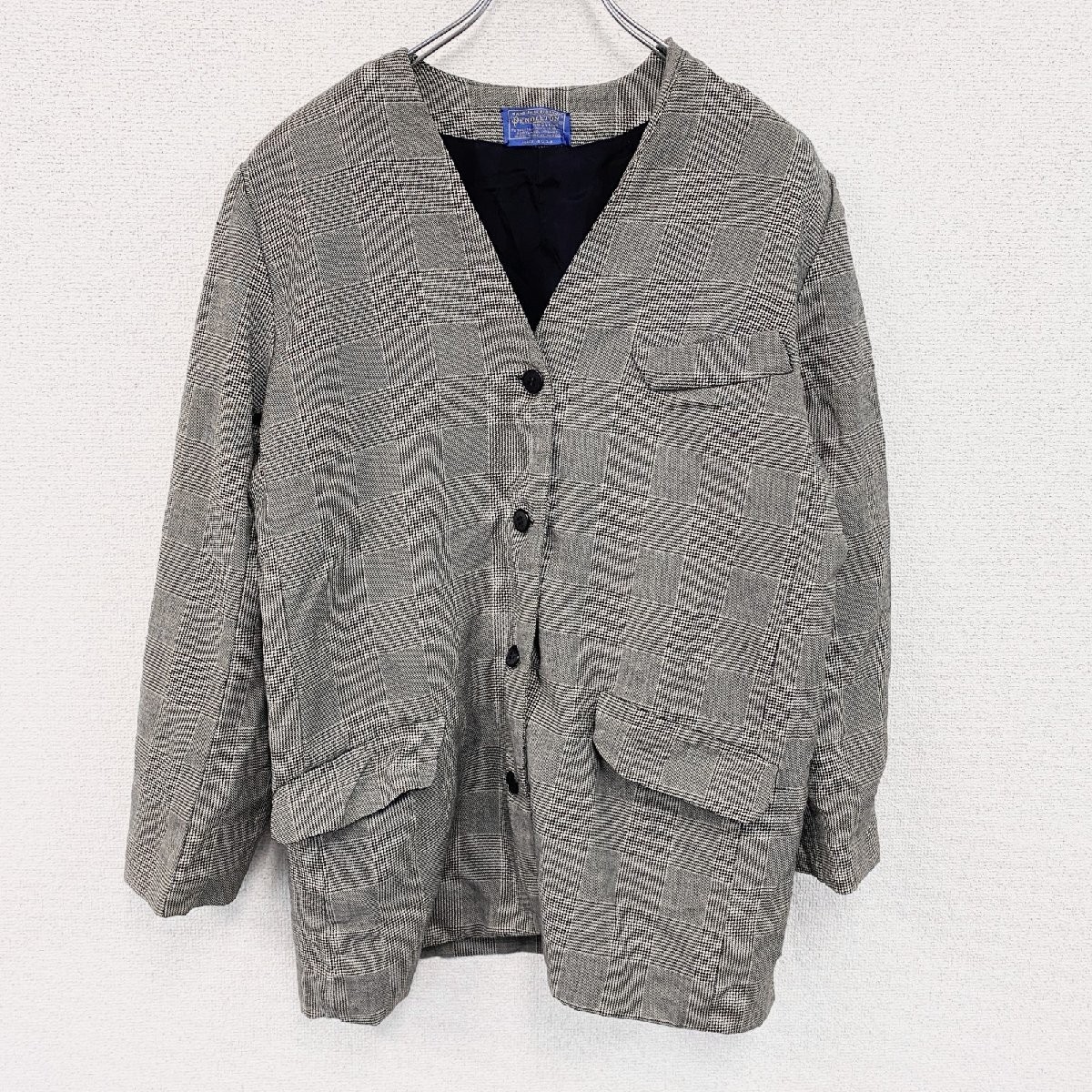 Pendleton Wool Tailored Jacket No Collar 80s Gray… - image 1